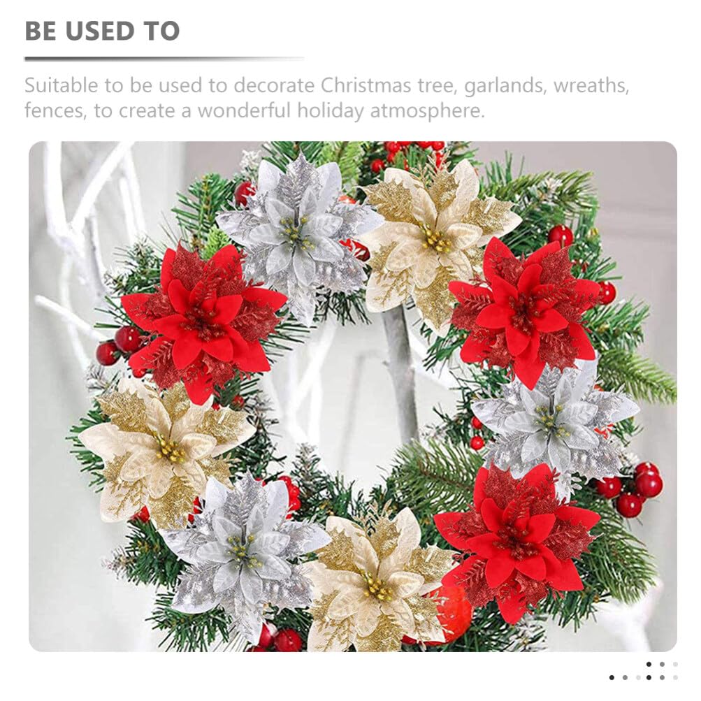 クリスマス　ポインセチア　造花　グリッター Amazon｜Baluue 26個 クリスマス7グリッター7ポインセチア7花7造花7